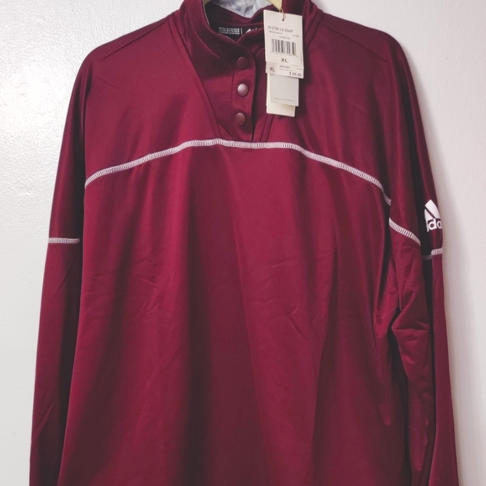 Adidas stadium 1/4 snap Long‎ sleeve pullover size FL color TMMARO/WHITE